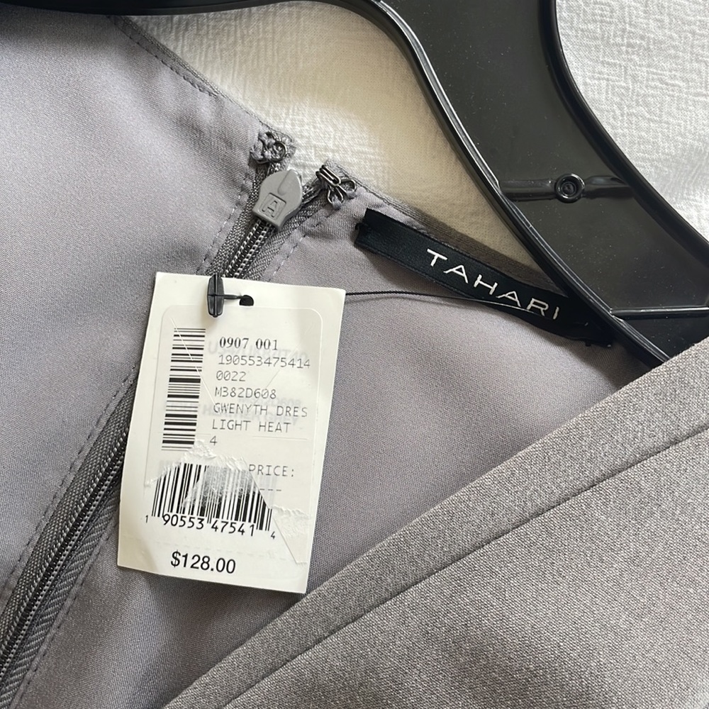 New with tag, tahari gwenyth dress, light heat, gray, size 4 - Picture 4 of 5
